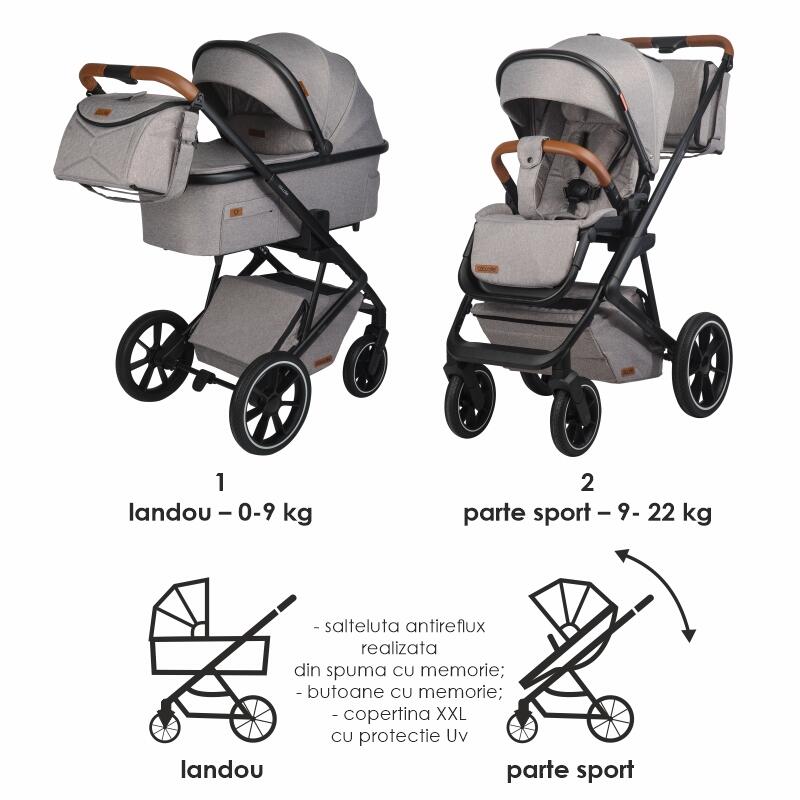 Carucior modular 2in1 Coccolle Nessia Lunar rock+Balansoar bebelusi C Velio Butternut