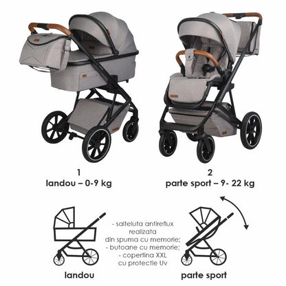 Carucior modular 2in1 Coccolle Nessia Lunar rock+Balansoar bebelusi C Velio Butternut