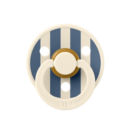 BIBS - Suzeta Colour Studio Collection Stripe Latex, tetina rotunda, 6 luni +-Ivory/Steel Blue