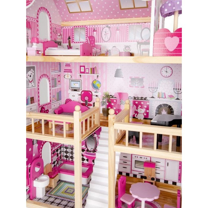 Casuta de papusi din lemn cu iluminare LED si mobilier Ecotoys HM006391