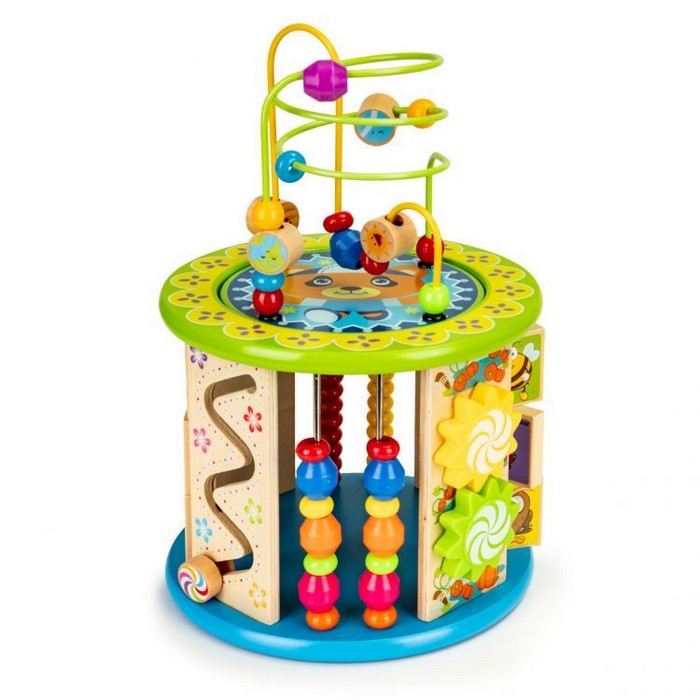 Cub educational din lemn cu jocuri, blocuri si pescuit Ecotoys HM175920