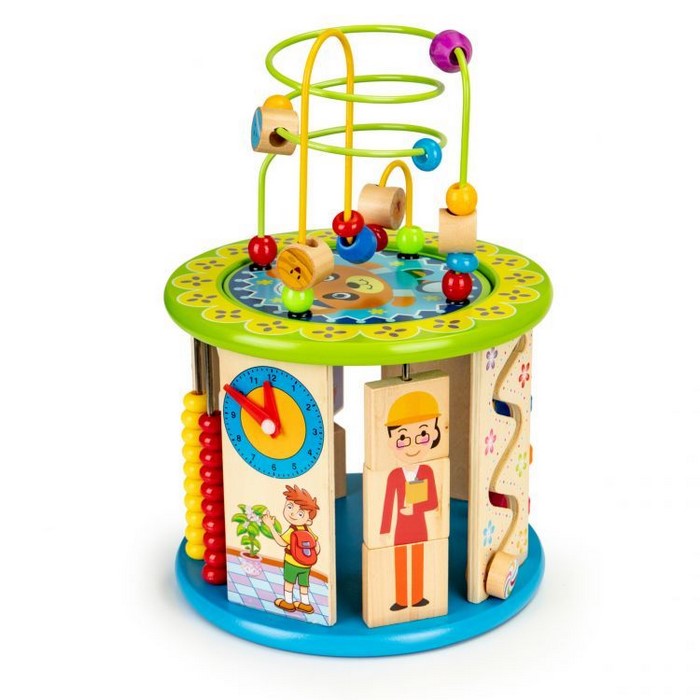 Cub educational din lemn cu jocuri, blocuri si pescuit Ecotoys HM175920