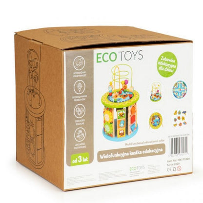 Cub educational din lemn cu jocuri, blocuri si pescuit Ecotoys HM175920