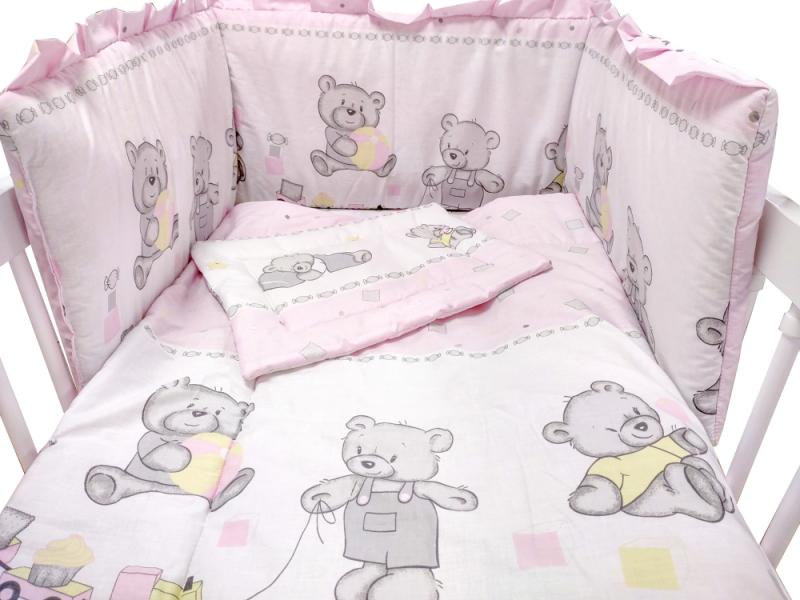 Lenjerie MyKids Teddy Toys Roz M1 5 piese 140x70 cm