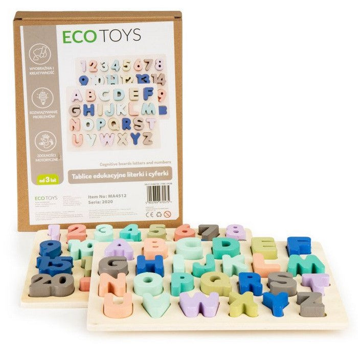 Tabla educationala din lemn cu cifre si litere - 51 de elemente Ecotoys MA4512