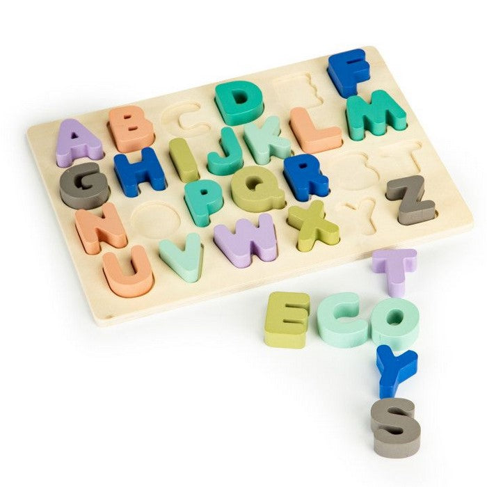 Tabla educationala din lemn cu cifre si litere - 51 de elemente Ecotoys MA4512