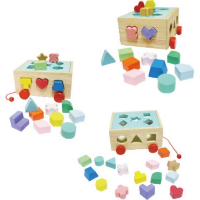 Carucior educational cu blocuri din lemn Ecotoys HM015197