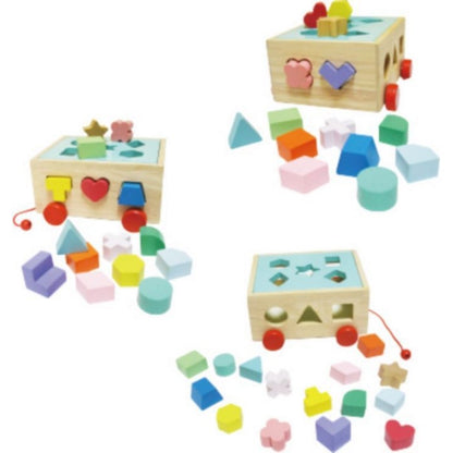 Carucior educational cu blocuri din lemn Ecotoys HM015197