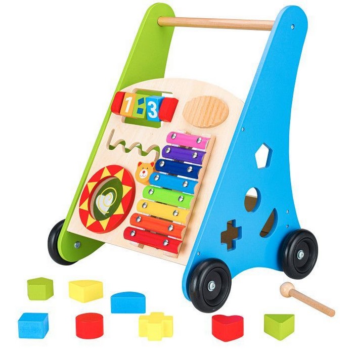 Antemergator educational din lemn cu tambal si blocuri Ecotoys TL00011