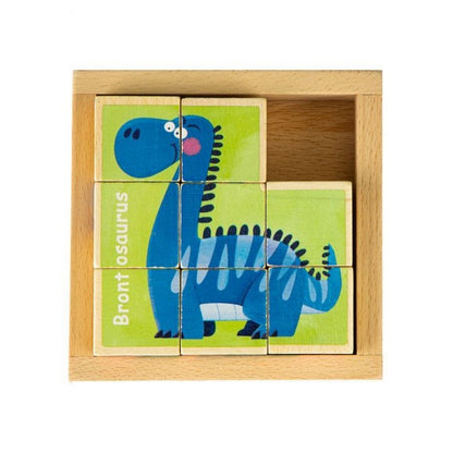 Cuburi educationale din lemn tip puzzle cu dinozauri Ecotoys MA442