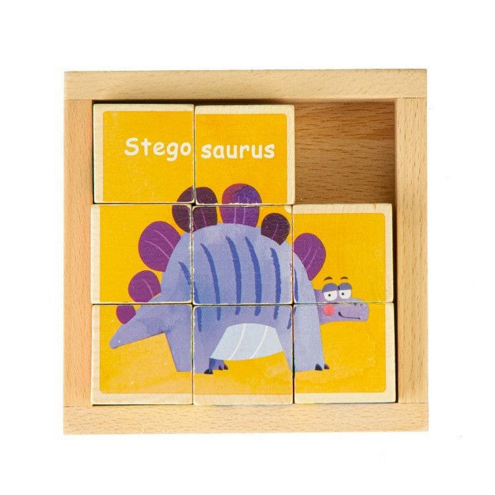 Cuburi educationale din lemn tip puzzle cu dinozauri Ecotoys MA442