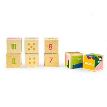 Cuburi educationale din lemn tip puzzle cu dinozauri Ecotoys MA442