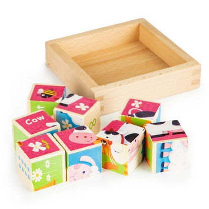 Cuburi educationale din lemn tip puzzle zoo Ecotoys MA443