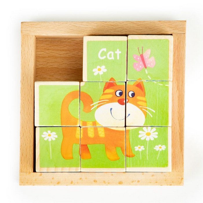 Cuburi educationale din lemn tip puzzle zoo Ecotoys MA443