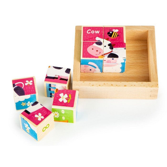 Cuburi educationale din lemn tip puzzle zoo Ecotoys MA443