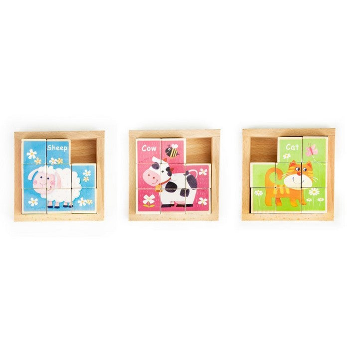 Cuburi educationale din lemn tip puzzle zoo Ecotoys MA443