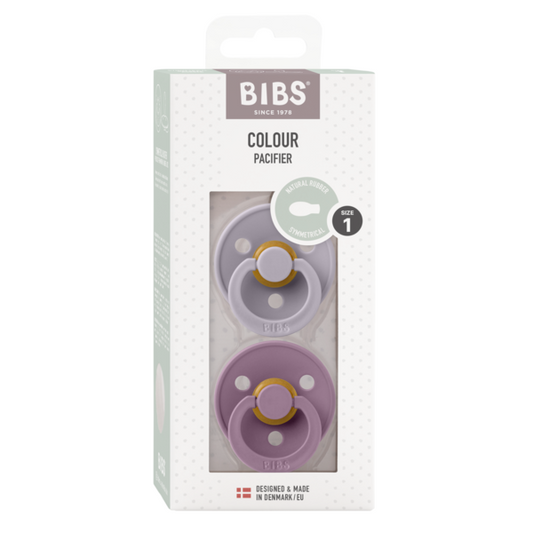BIBS - Set 2 suzete Colour Latex, tetina simetrica, 0 luni +-Fossil Grey/Mauve