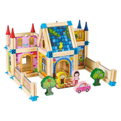 Set de constructii casa 6 in 1 din blocuri din lemn Ecotoys MA429