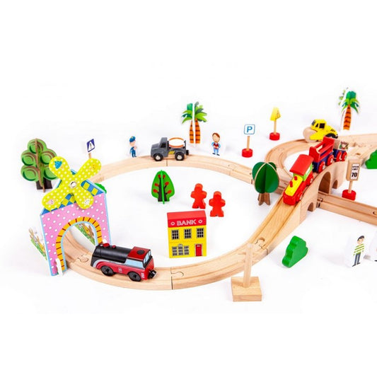 Circuit din lemn cale ferata din 78 piese Ecotoys HM008999