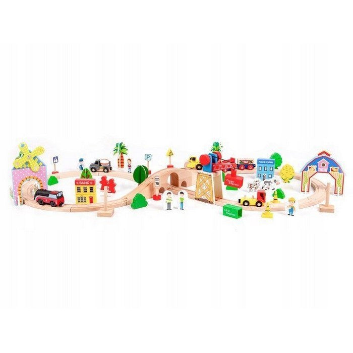 Circuit din lemn cale ferata din 78 piese Ecotoys HM008999