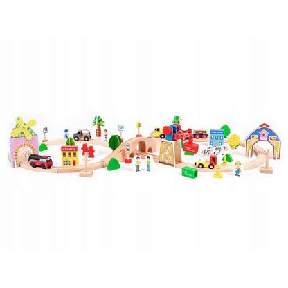 Circuit din lemn cale ferata din 78 piese Ecotoys HM008999