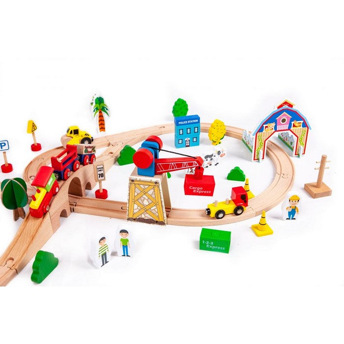 Circuit din lemn cale ferata din 78 piese Ecotoys HM008999