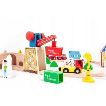 Circuit din lemn cale ferata din 78 piese Ecotoys HM008999