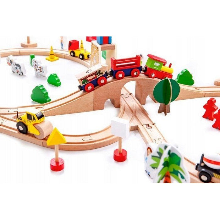 Circuit din lemn cale ferata din 78 piese Ecotoys HM008999