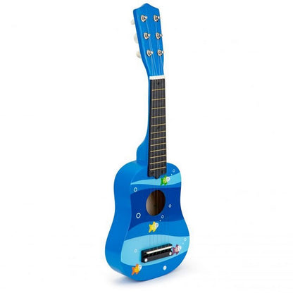 Chitara din lemn pentru copii cu corzi metalice Ecotoys F018BLUE