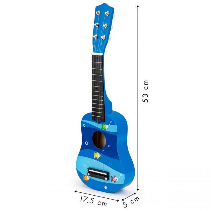 Chitara din lemn pentru copii cu corzi metalice Ecotoys F018BLUE