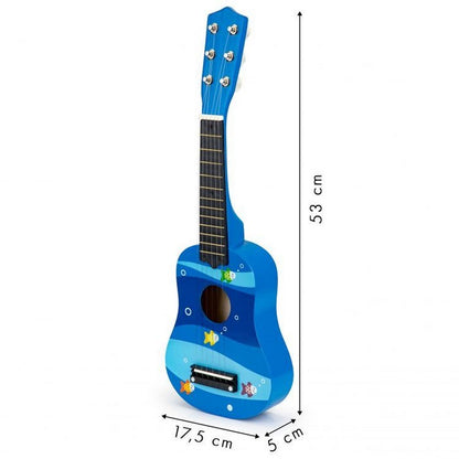 Chitara din lemn pentru copii cu corzi metalice Ecotoys F018BLUE