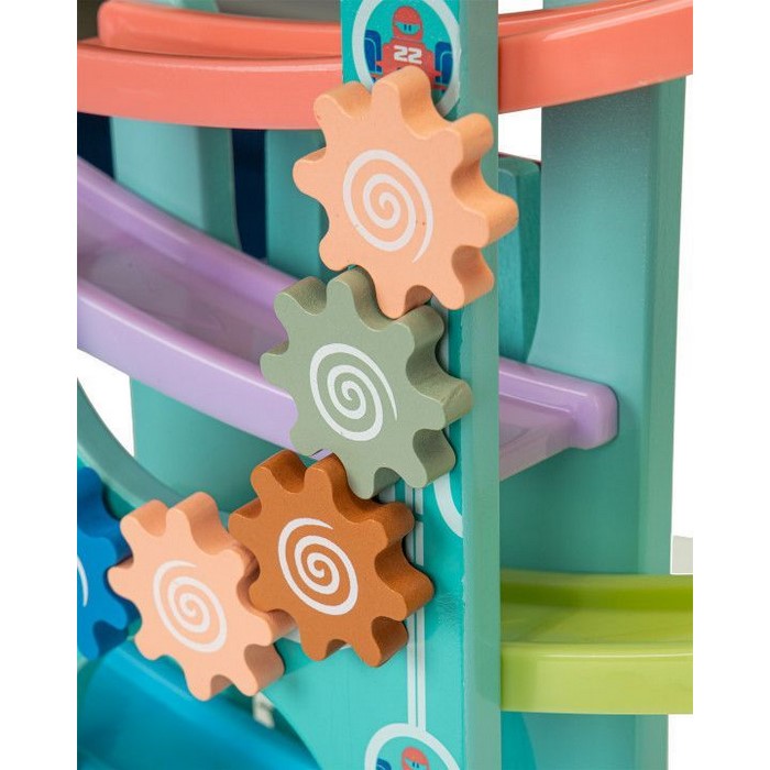 Rampa din lemn cu 6 masinute si tambal Ecotoys ME115