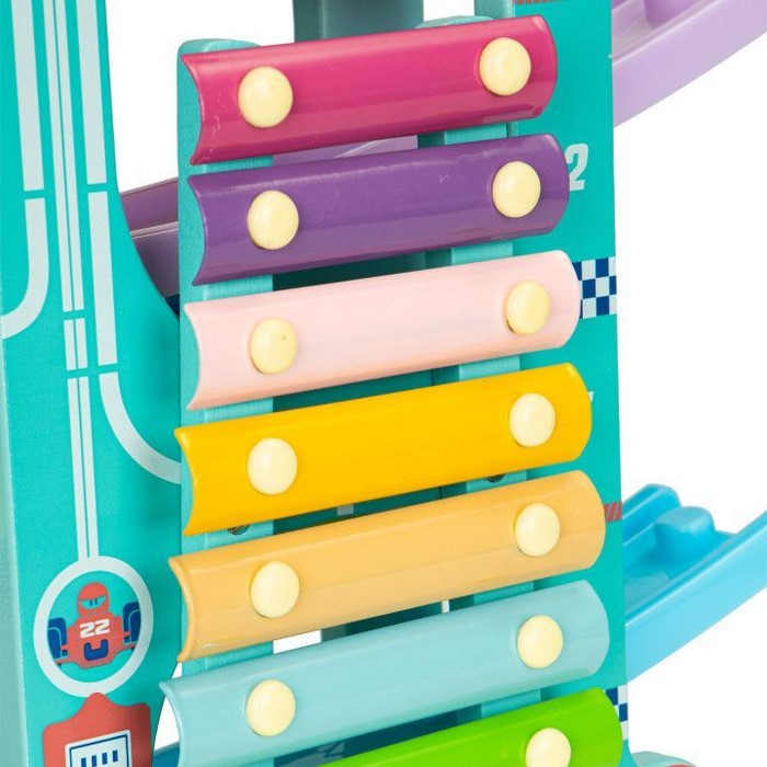 Rampa din lemn cu 6 masinute si tambal Ecotoys ME115