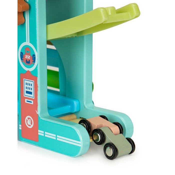 Rampa din lemn cu 6 masinute si tambal Ecotoys ME115