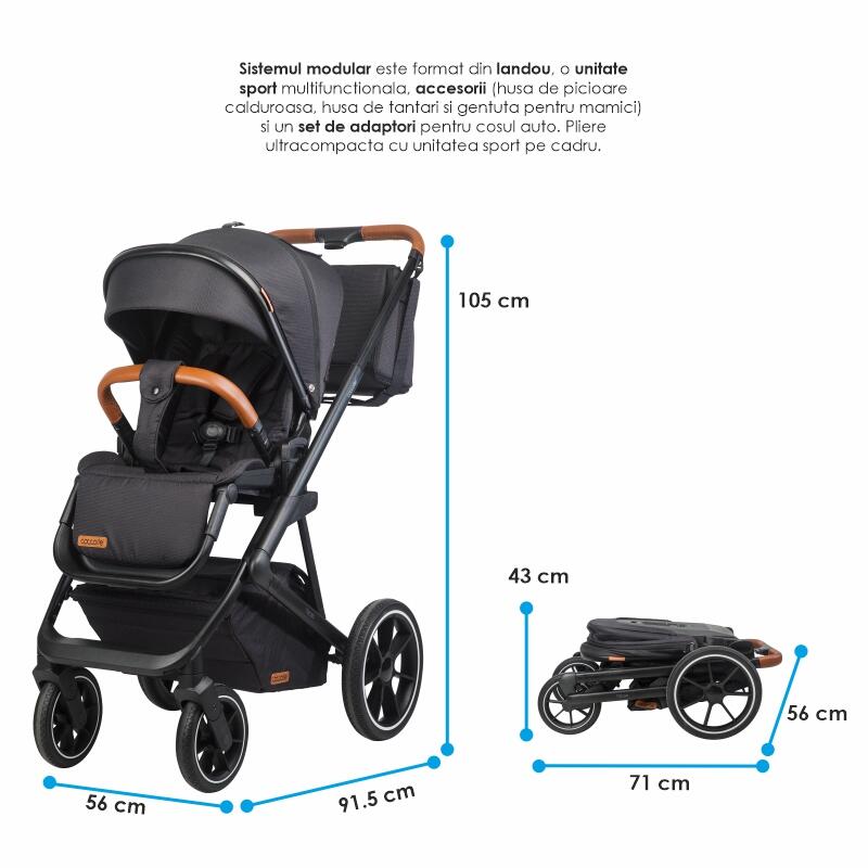 Carucior modular 2in1 C Nessia Diamond black+Balansoar bebelusi C Velio Butternut