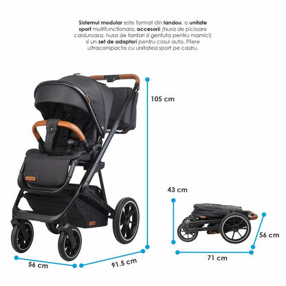 Carucior modular 2in1 C Nessia Diamond black+Balansoar bebelusi C Velio Butternut