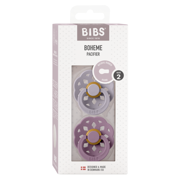 BIBS - Set 2 suzete Boheme Latex, tetina rotunda, 6 luni +-Fossil Grey/Mauve