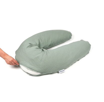 Doomoo - Perna mare 3 in 1 Comfy Big Tetra Green din bumbac organic: perna gravide, suport pentru hranire, suport pentru bebe