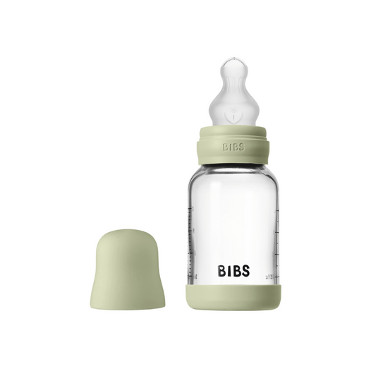 BIBS - Set complet biberon din sticla anticolici cu tetina din silicon flux lent, 120 ml, Sage