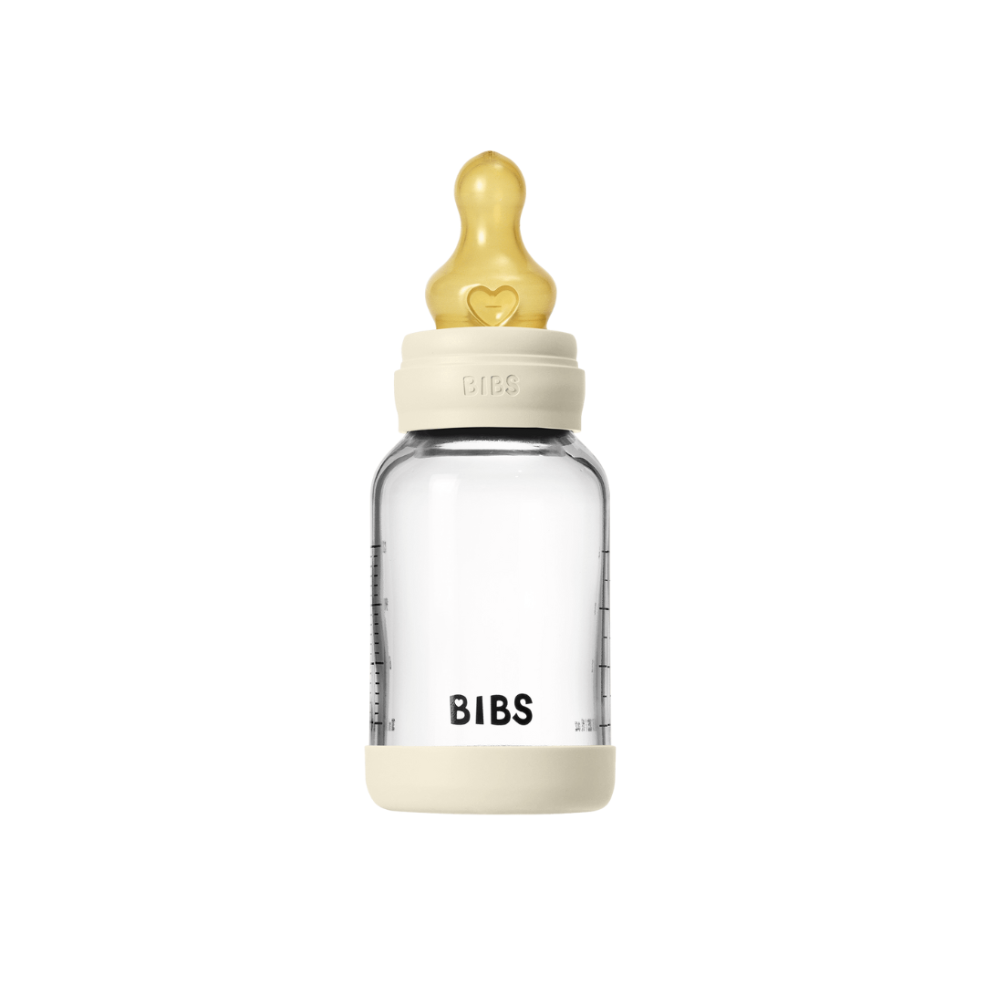 BIBS - Set complet biberon din sticla anticolici cu tetina din latex, flux lent, 120 ml, Ivory