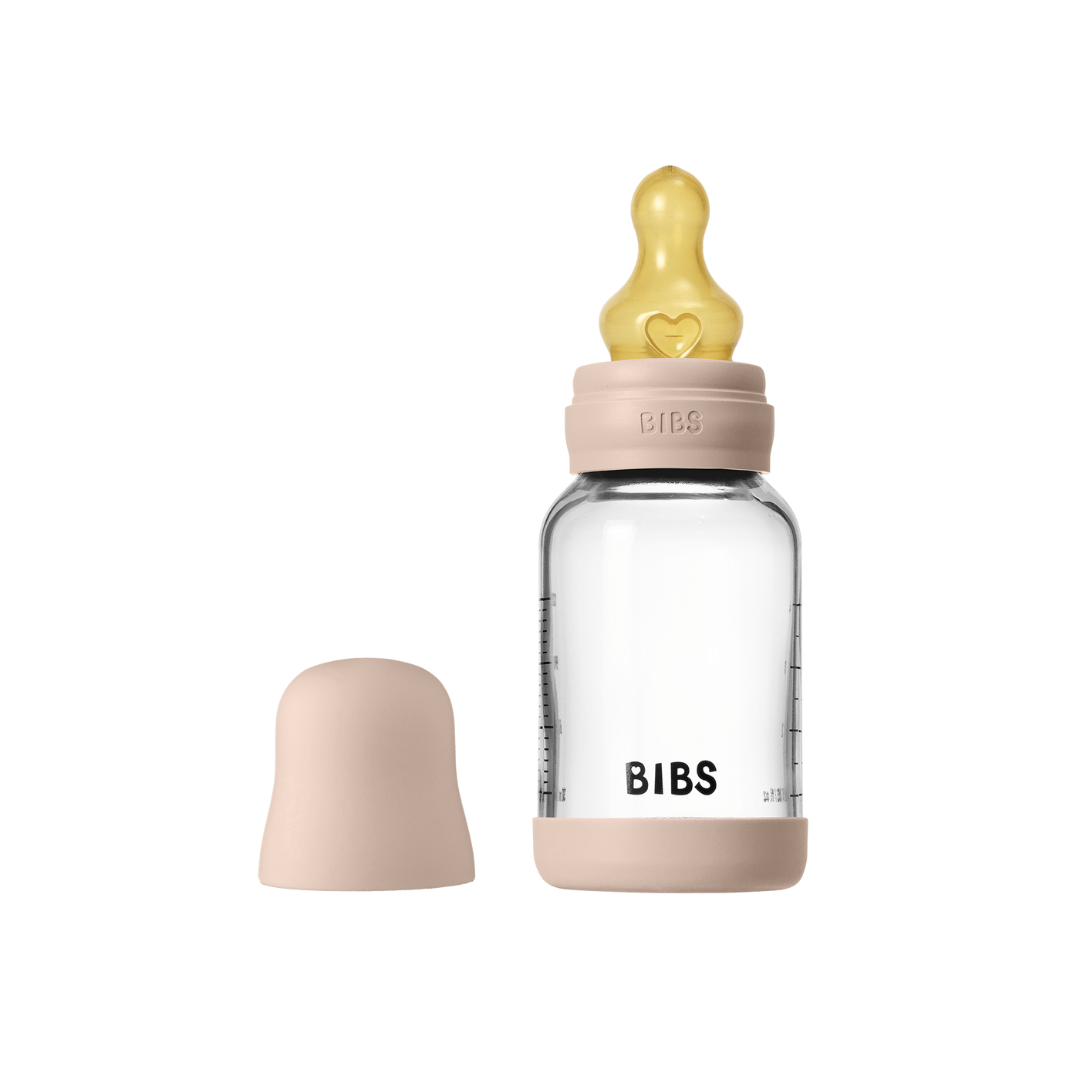 BIBS - Set complet biberon din sticla anticolici cu tetina din latex, flux lent, 120 ml, Blush