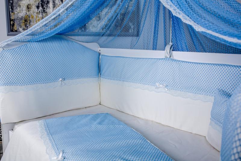 Lenjerie MyKids 9 piese White-Blue fara baldachin 120x60 cm