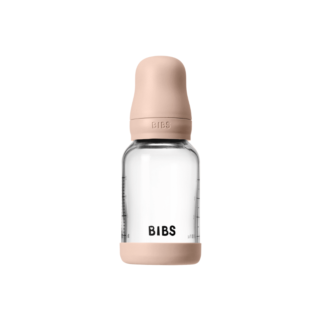 BIBS - Set complet biberon din sticla anticolici cu tetina din latex, flux lent, 120 ml, Blush