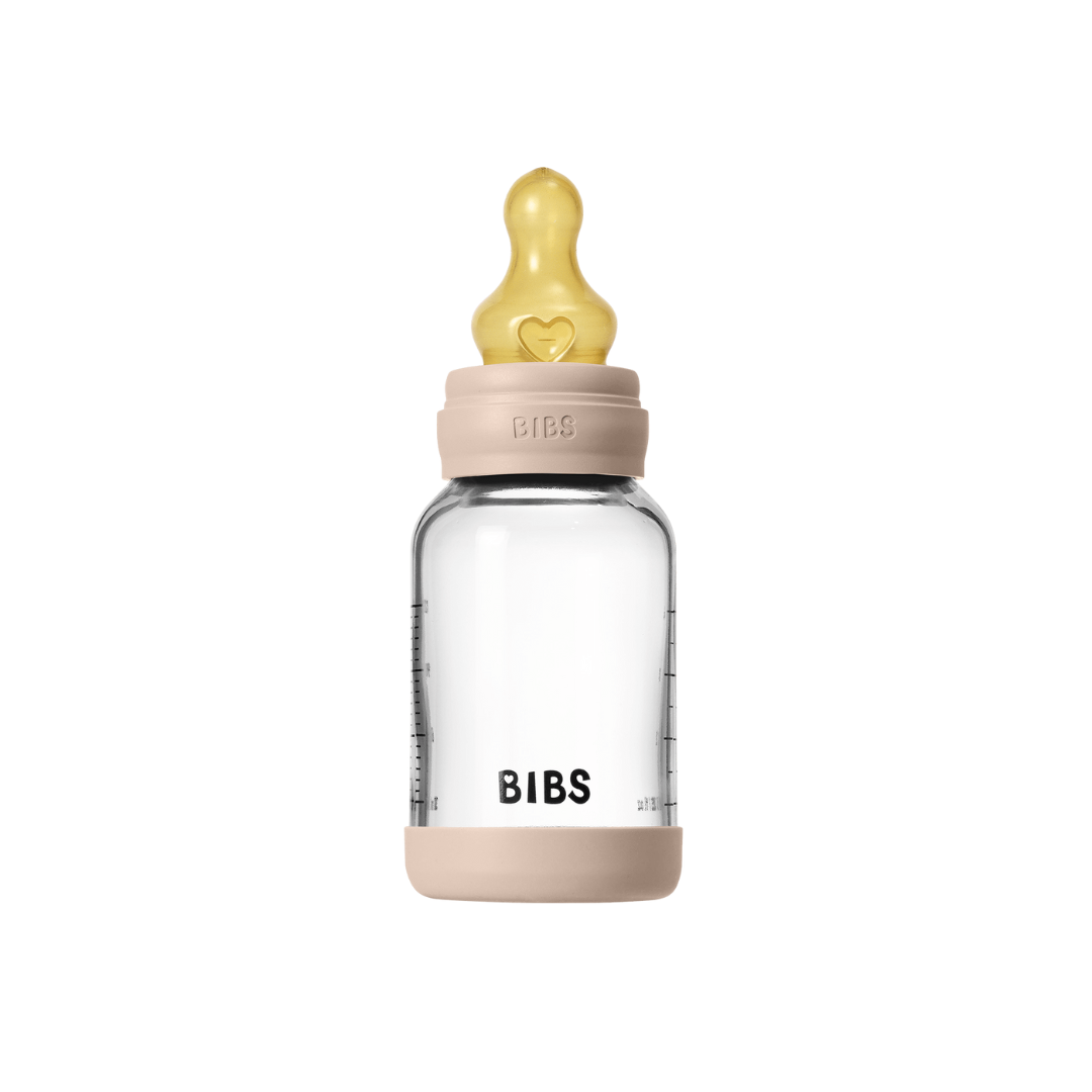 BIBS - Set complet biberon din sticla anticolici cu tetina din latex, flux lent, 120 ml, Blush