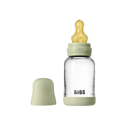 BIBS - Set complet biberon din sticla anticolici cu tetina din latex, flux lent, 120 ml, Sage