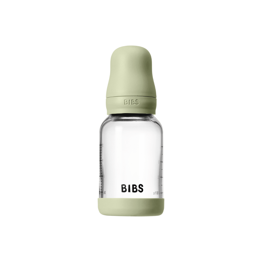BIBS - Set complet biberon din sticla anticolici cu tetina din latex, flux lent, 120 ml, Sage
