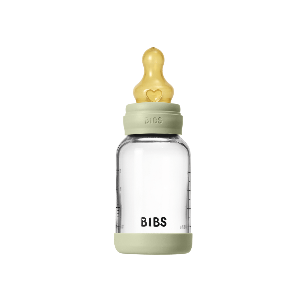 BIBS - Set complet biberon din sticla anticolici cu tetina din latex, flux lent, 120 ml, Sage