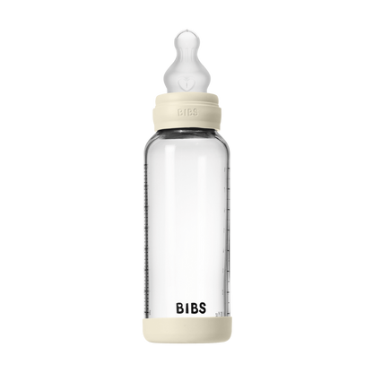 BIBS - Set complet biberon din sticla anticolici cu tetina din silicon, flux mediu, 240 ml, Ivory