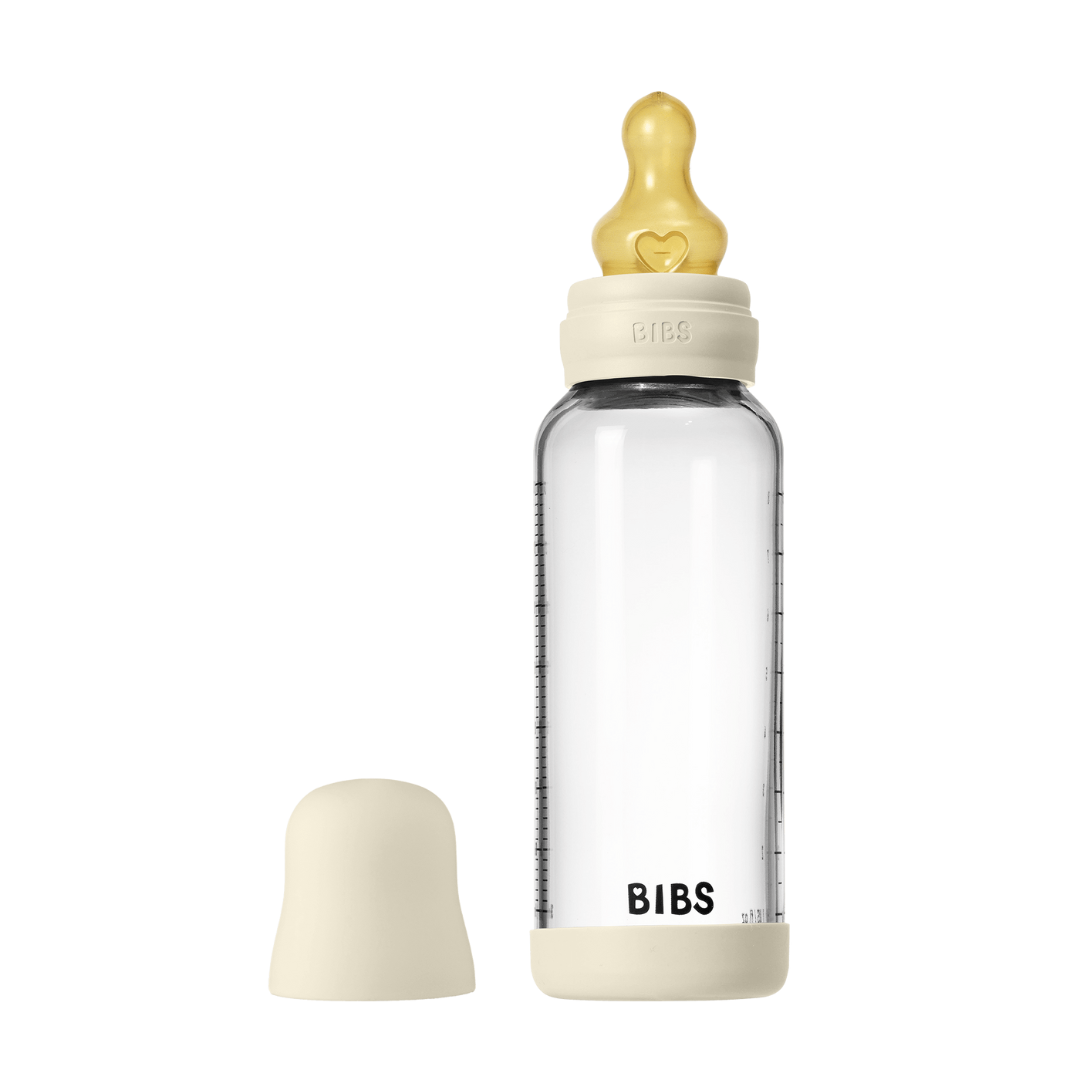 BIBS - Set complet biberon din sticla anticolici cu tetina din latex, flux mediu, 240 ml, Ivory