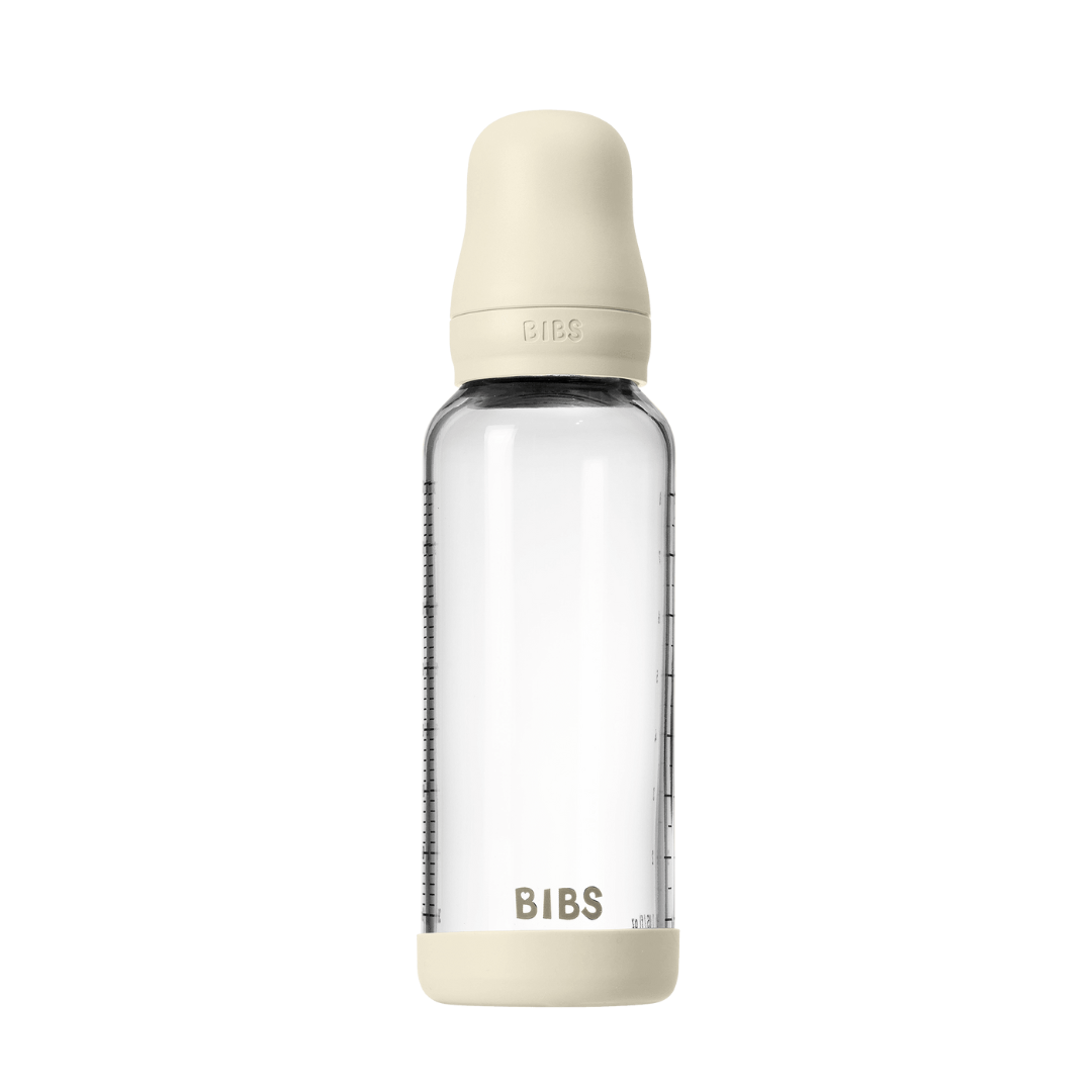 BIBS - Set complet biberon din sticla anticolici cu tetina din latex, flux mediu, 240 ml, Ivory